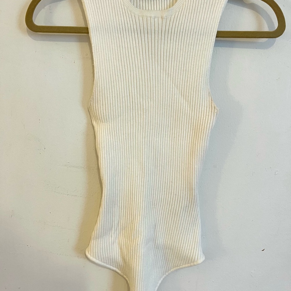 Abercrombie & Fitch Cream Ribbed Sweater Bodysuit size small